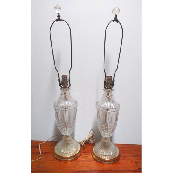 Vintage Crystal Cut Style Glass Table Lamps Rare Home Decor Set of 2 w/patina - Picture 1 of 11